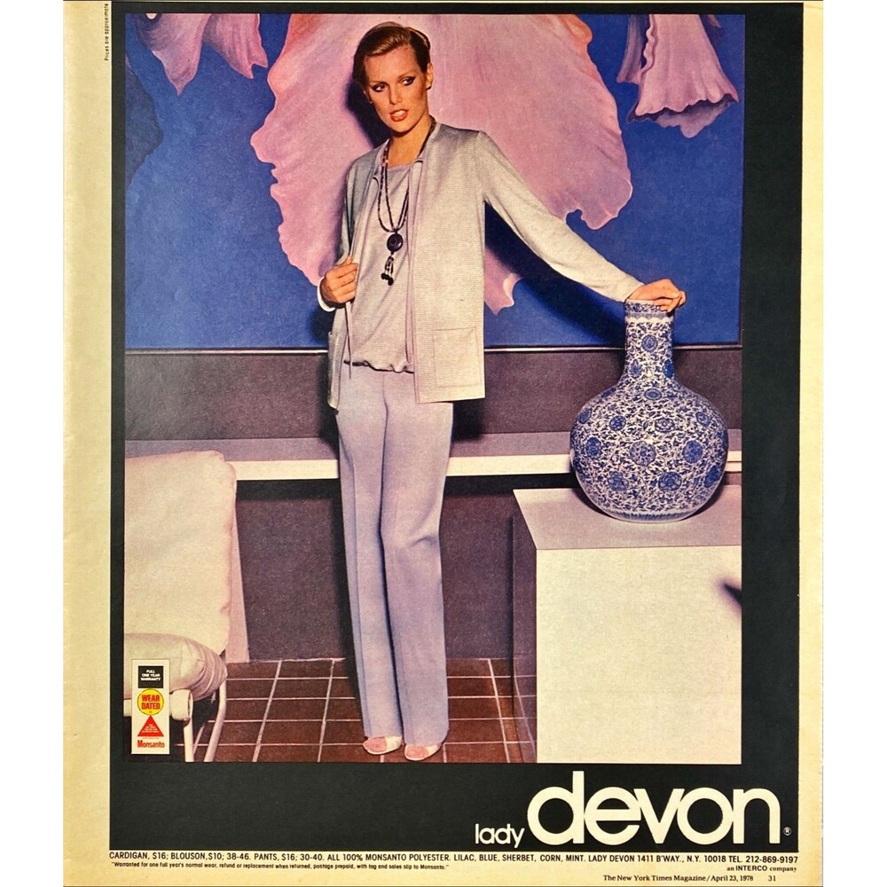 Lady Devon "Cardigan Blouson Pants "all 100% Monsanto Polyester" Print Ad 1978